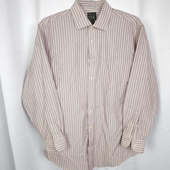 Jos A Bank Men 16.5 - 33 Purple Striped Tailored Fit Long Sleeve Dress Shirt - Picture 1 of 7